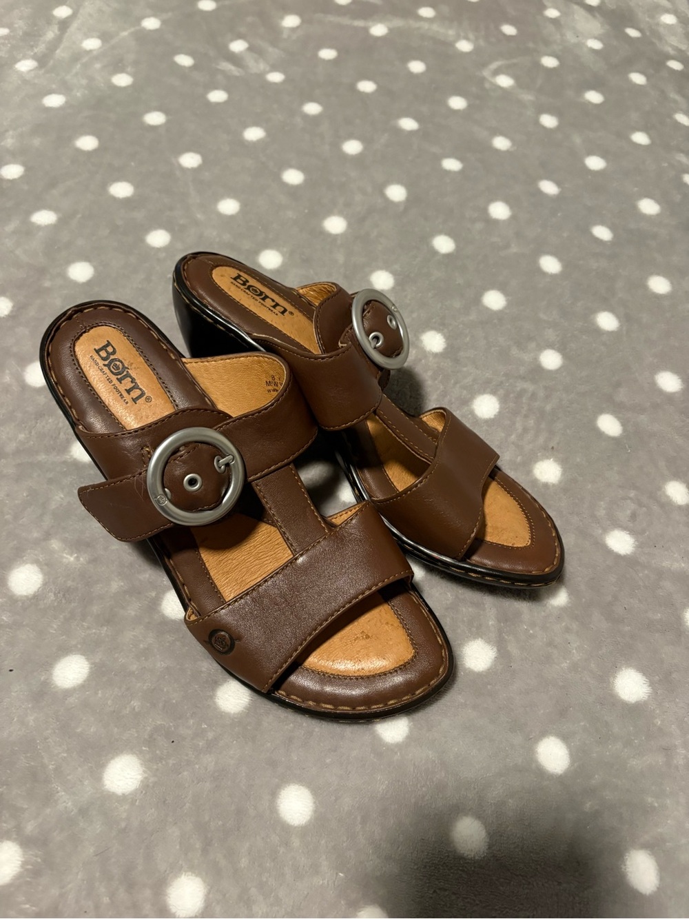 Born Women's Brown Leather Slide Mules with Decorative Buckle